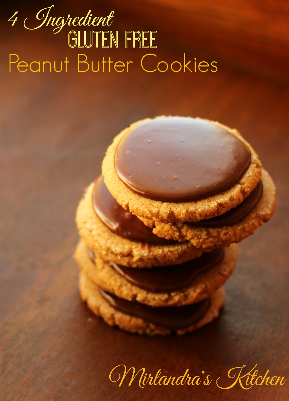 These gluten free peanut butter cookies call for just 4 ingredients and you can't tell they are GF. Add the amazing chocolate frosting for something extra.