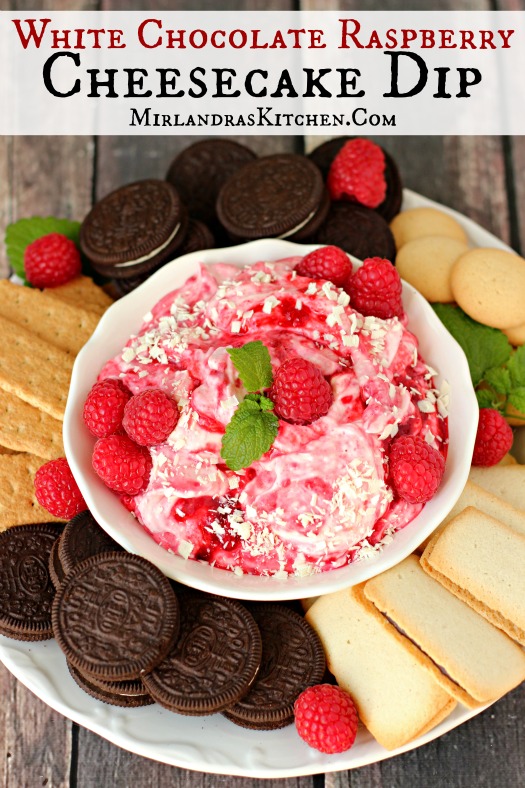 Decadent and simple no cook White Chocolate Raspberry Cheesecake Dip is a hit everywhere I take it. It is perfect with your favorite cookies.