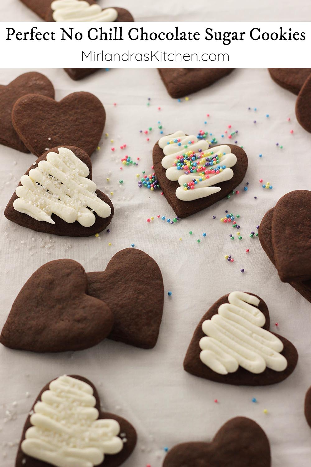 This is the easiest recipe for chocolate sugar cookies that exists! The dough does NOT have to be chilled and the cookies taste wonderful. These are cookies you can actually enjoy making with kids and I’ve included a great buttercream frosting recipe to decorate with! 