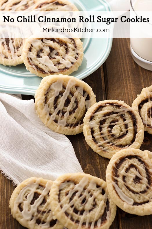 Fall in love with these delicious no chill cinnamon roll sugar cookies! The cookies are soft and sweet and packed full of the delicious cinnamon roll filling we all love. These are the most addictive cookies I have made to date and actually easier than they look (you don't even have to chill the cookie dough.)