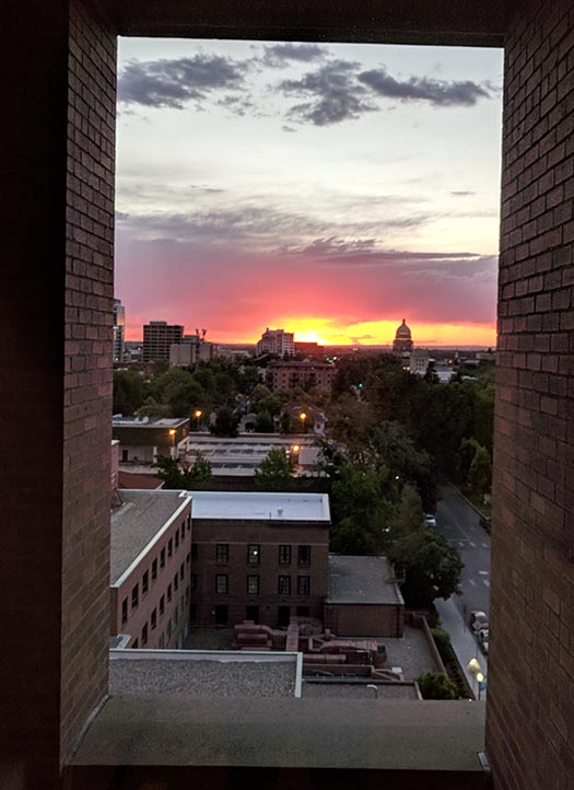 Striking sunset over the Idaho capitol the night Ella was born.